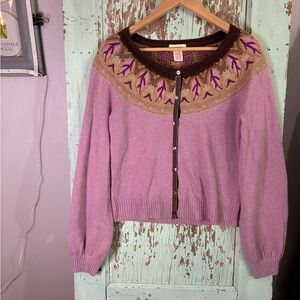 Women’s Sundance pink and brown cardigan button up sweater